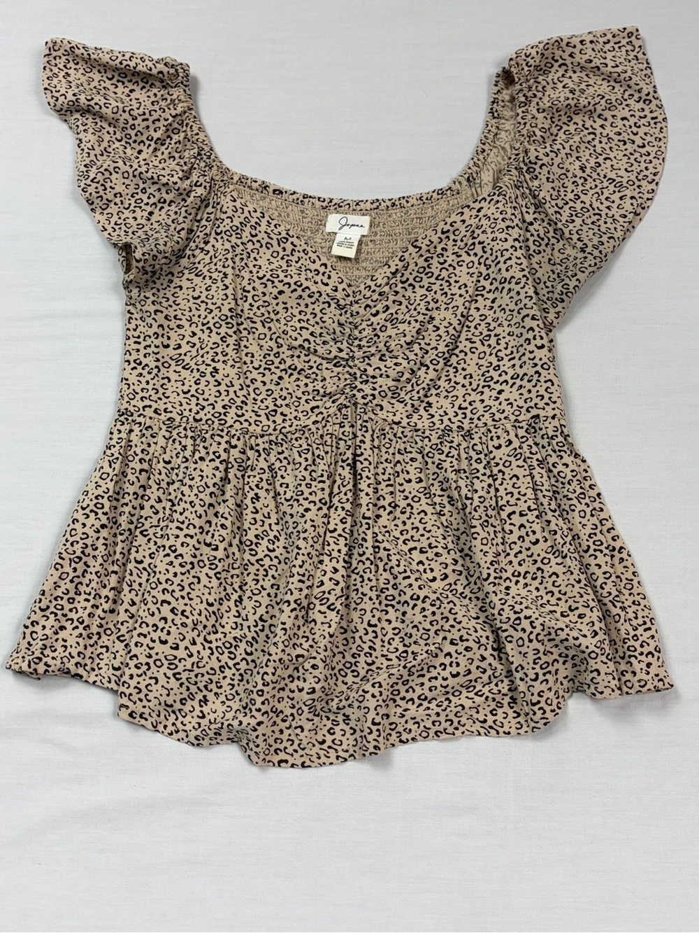 Japna Leopard Animal Print Ruched Sweetheart Flutter Sleeve Peplum Blouse M - Picture 5 of 11